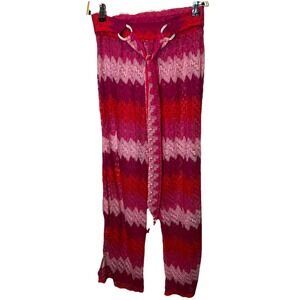 Trina Turk Pink Crochet Sheer Split Wide‎ Leg Stretch Waist Pants Pearl Retro M